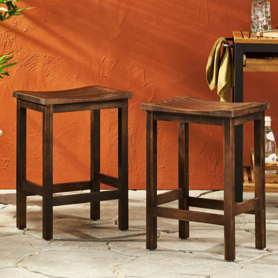 Outdoor, 2 - Person Seating, Counter Stools, Wood, Brown Finish, Subtly Curved Seats, Leisure Stool Group, Color, Relaxing