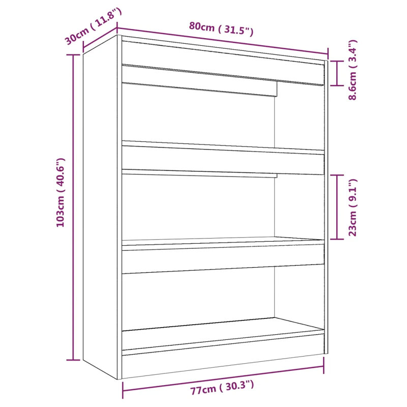 Geisha Etagere Bookcase, 103cm H x 80cm W x 30cm D, Rustic Brown