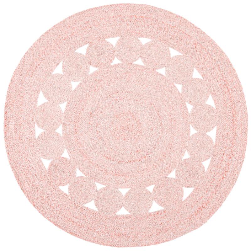 Round Doty Hand Braided Pink Area Rug, Round 3'