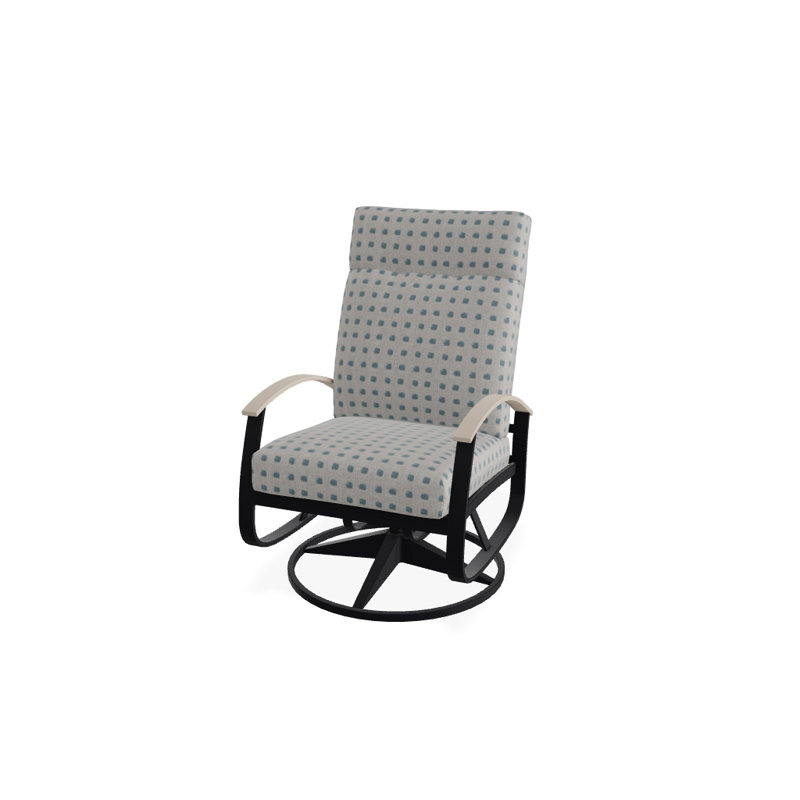 Belle Isle Outdoor Swivel Lounge Chair, Textured Black, Cabana Classic Black Stripe Sunbrella®, Desert P60