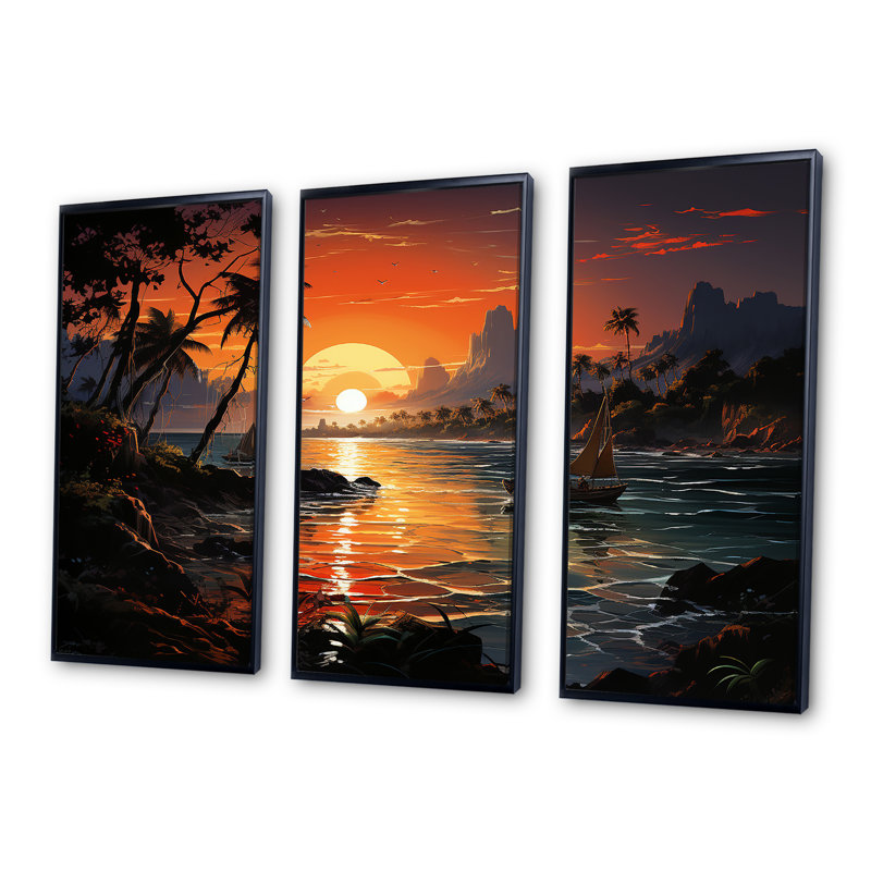 «Vintage Tropical Coastline Paradise V», art mural bord de mer tropical, Cadre flottant noir, H 40 po x l 61 po