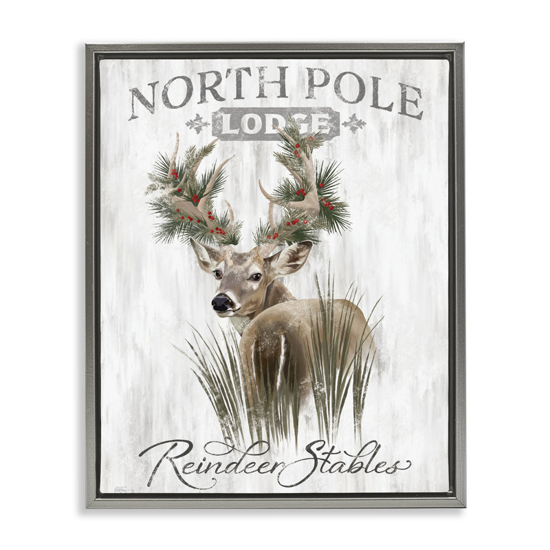 Cadre flottant Festive Winter Reindeer Lodge, design par Cat Thurman Designs, Cadre flottant gris lustré, H 31 po x l 25 po