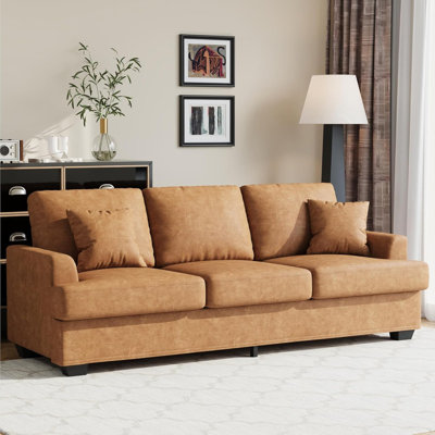 Modern 86" Corduroy 3-Seater Sofa with 2 Throw Pillows, Deep Seat Couch with Removable Cushion Covers for Apartment, Lounge