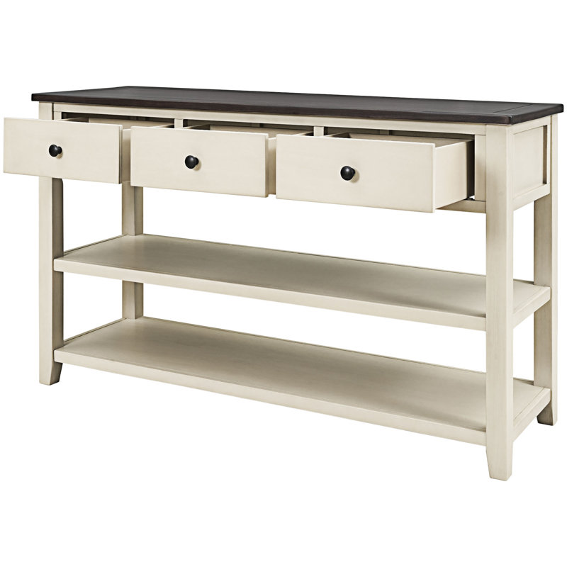 Console avec tablettes ouvertes, Espresso, Beige