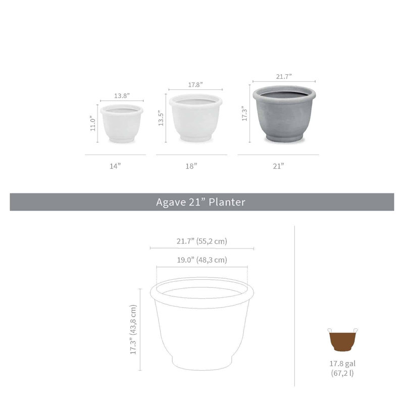 Resin Pot Planter, 17.25" H x 21.73" W x 21.73" D, Parchment