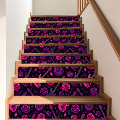 Papier peint adhésif pour papier peint Guitares électriques roses vibrantes, artistique et auto-adhésif foncé 17,7 po x 118 po