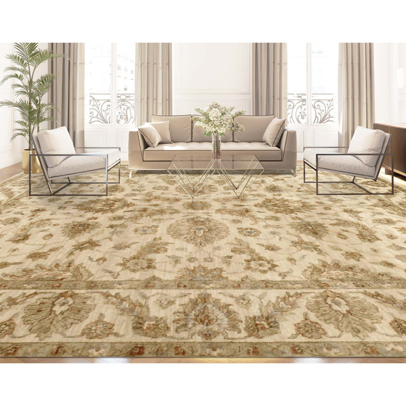 Tapis crème noué à la main de haute qualité, Rectangle 4 pi x 6 pi