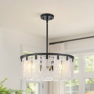 4 - Light Modern Dimmable Round Drum Chandelier With Handcrafted Clouded Glass