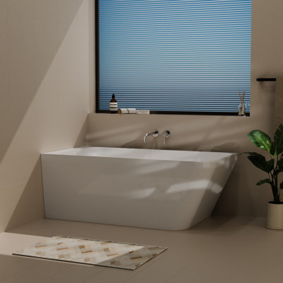 59" Solid Surface Bathtub With Apron Front, Single Alcove Soaking Tub