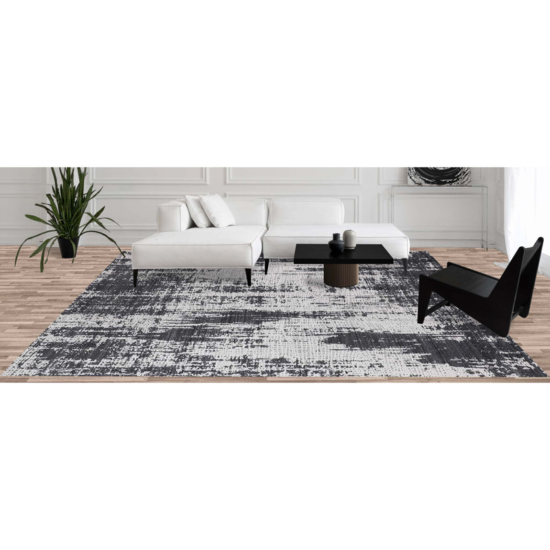 Abstract Area Rug in Charcoal/Silver, Rectangle 6' x 9'