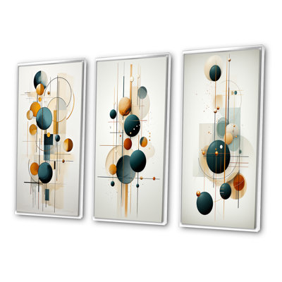 " Sweet Serenity Circular Minimal Retro Geometry I " 3 - Pieces on Canvas