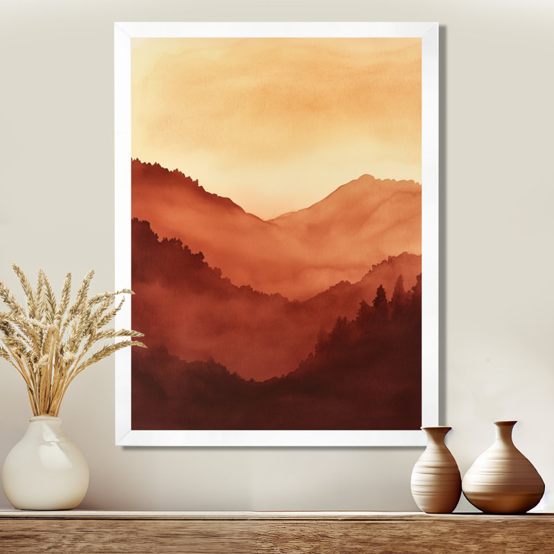 Tableau mural bohème rouge-brun paysage I - Paysages abstraits encadrés, H 32 po x l 24 po, White Picture Framed