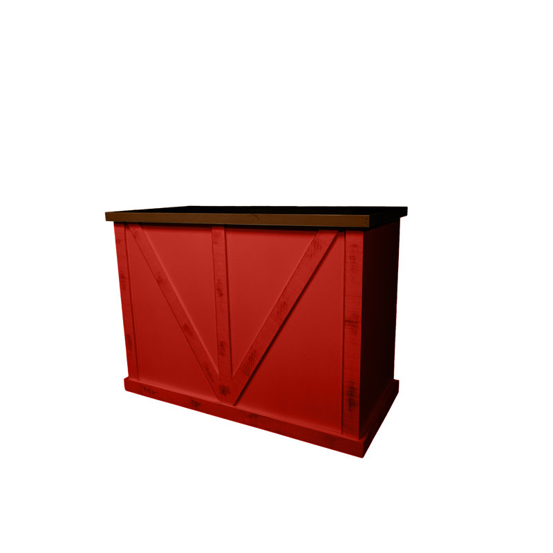 Farmhouse 48" Solid Wood Kicthen Island with trash bin compartment, Persimmon Red