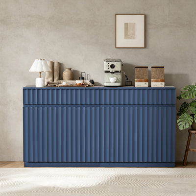 Wave Pattern Sideboard Buffet Cabinets with 2 Doors & Drawer,  (Set of 2)