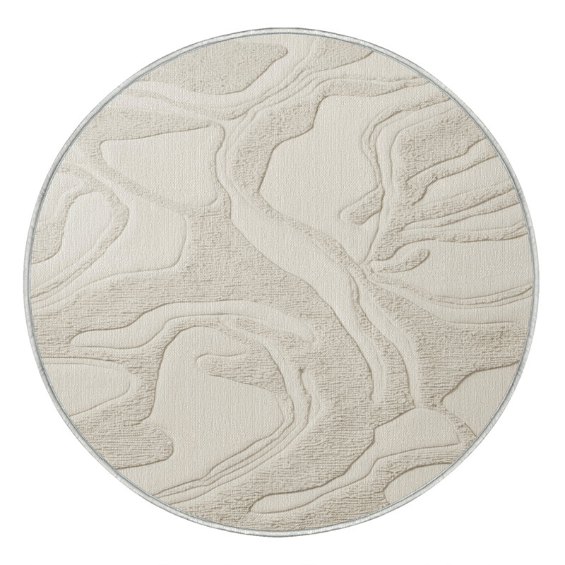 Machine Washable Abstract Beige Area Rug, Round 6'