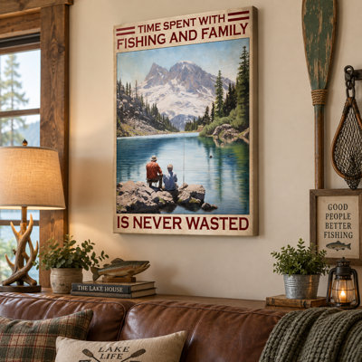 Le temps passé à pêcher en famille n'est jamais perdu. Tableau sur toile tendue - Décoration pour salon, chambre ou bureau