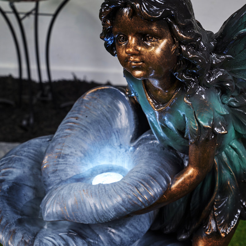 Fairy On The Rock Fountain with  2 White LEDS