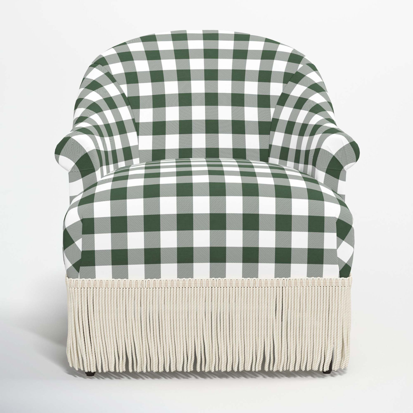 Callie Cotton Upholstered Barrel Chair, Classic Gingham Evergreen, Ivory