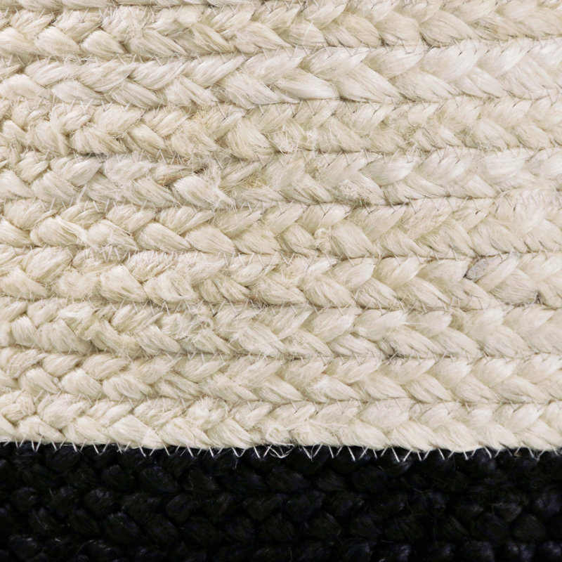 17" Cream and Black Round Jute Storage Basket