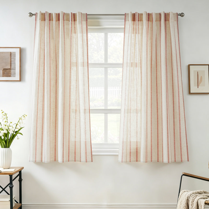 Rideaux semi-transparents avec passe-tringle Farmhouse, Rouge, L 52 po x L 54 po
