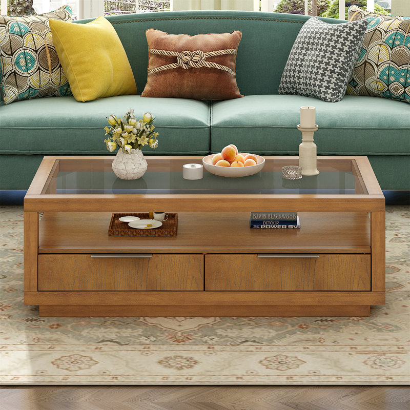 Table basse à dessus en verre, Brun