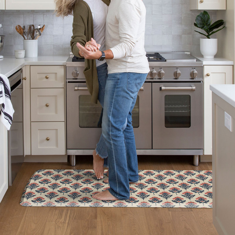 Anti-Fatigue Kitchen Comfort Mat, Blockprint Garden Pattern In Indigo Blossom, Indigo Blossom, Runner 30" x 108"