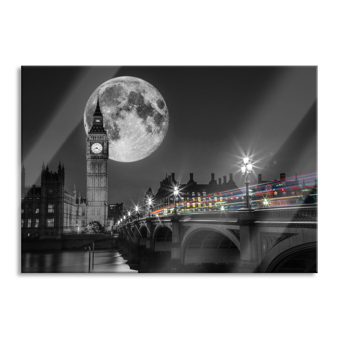 Glasbild Big Ben mit Mond London