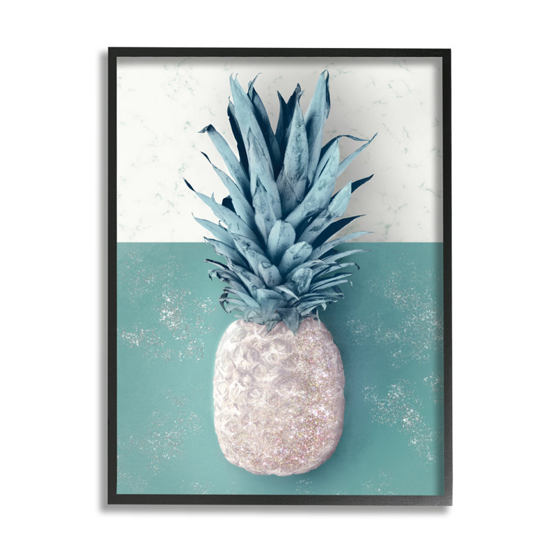 Ananas tropical avec vert beige, Giclée encadrée noir minuit, H 20 po x l 16 po