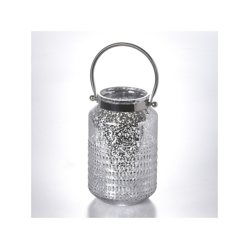 Lanterne en verre, Argent, H 9 po x l 4 po x P 4 po