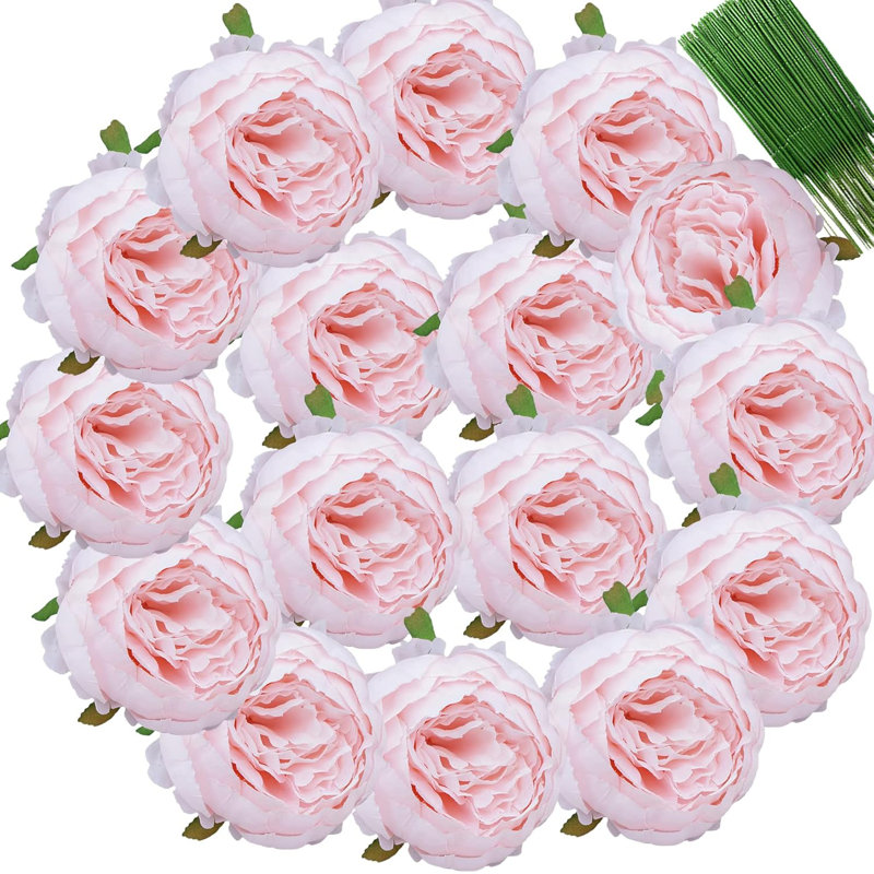 25 Pcs Pink Silk Peony Flower Heads With Stems