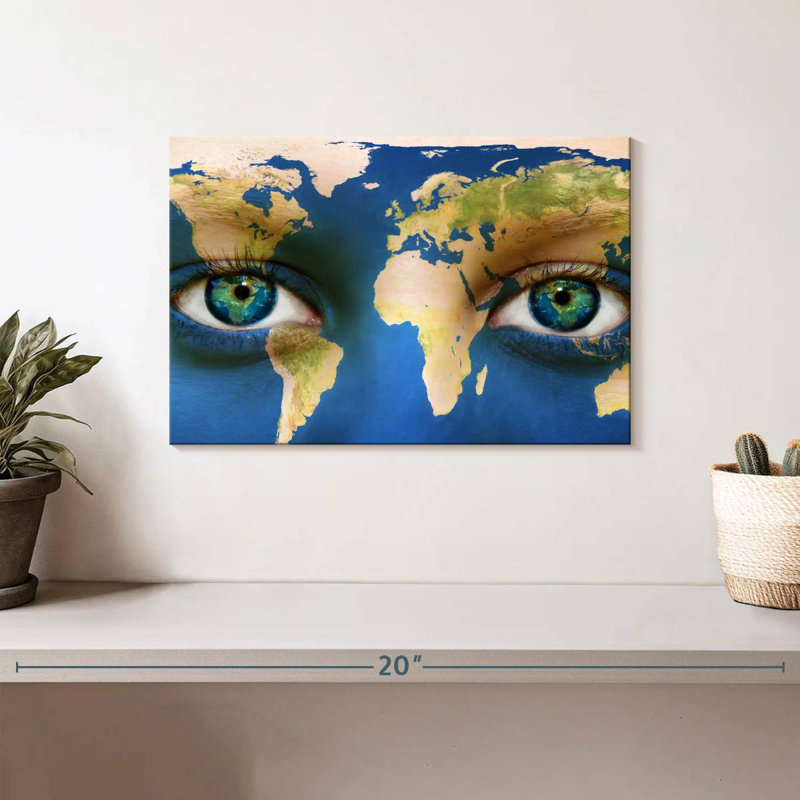 Carte du monde aux yeux bleus d'Aliaz, H 8 po x l 12 po