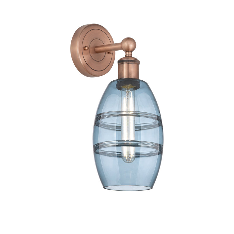 Applique murale en acier Bettylou, H 10,38 po x l 5,88 po x P 7,44 po, Bleu princesse, Cuivre antique