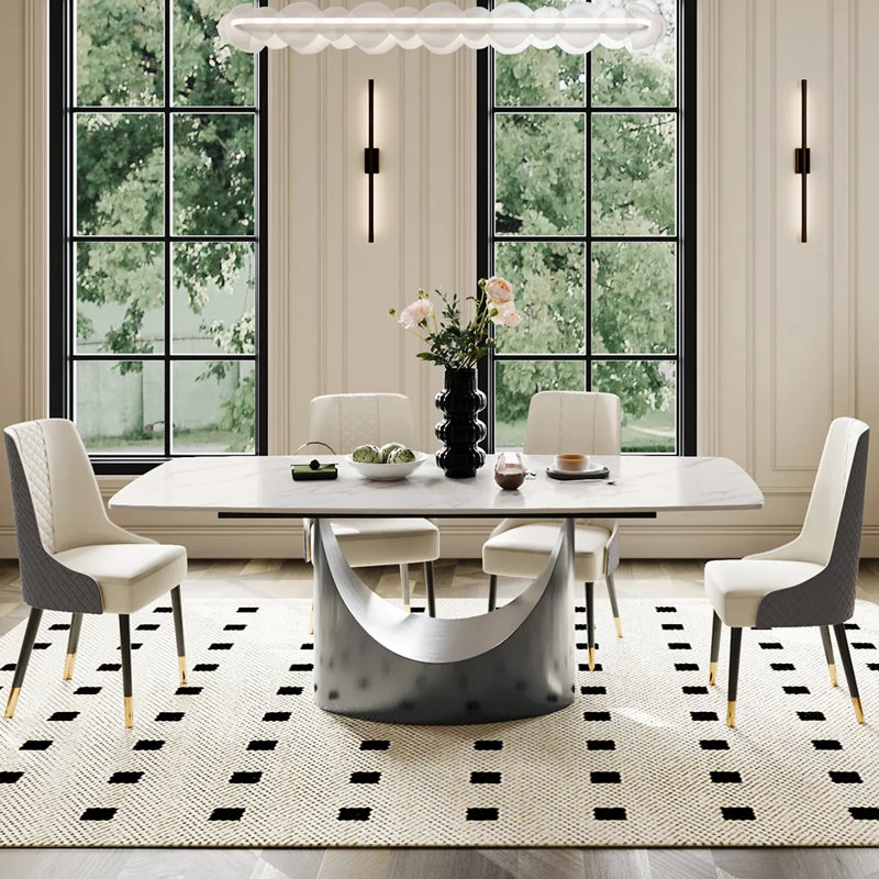 HOBART 7 Pieces Modern Dining Table Sets For 6, Sintered Stone Dining Table With 6 Chairs, Rectangular Dining Room Sets, Gray