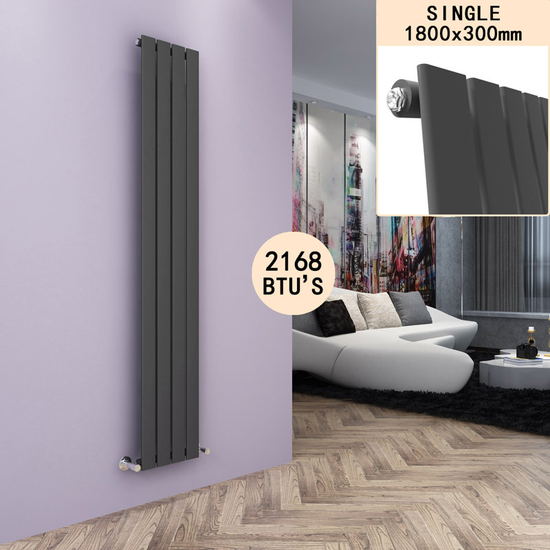 Chasity Vertical Designer Radiator, Anthracite, 1, 180cm H x 30cm W x 4.9cm D