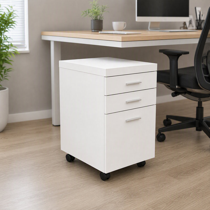 Contemporary Rolling Mobile File Cabinet With Storage Drawers & Printer Stand For Modern Office, White