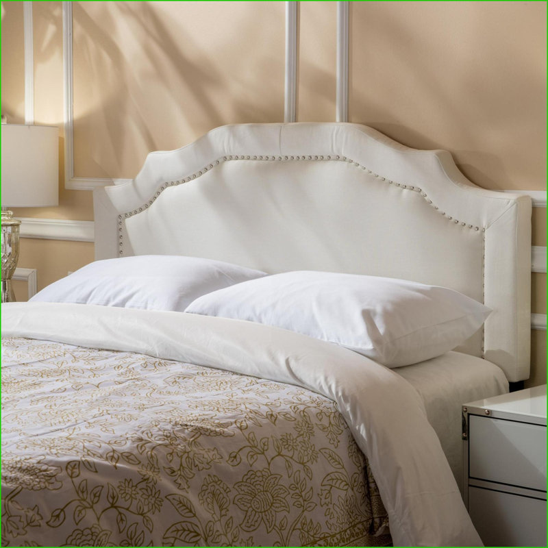  Upholstered Headboard - Adjustable Height with Solid Wood, Metal Legs & Nailhead Trim for Bedroom, Ivory