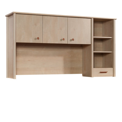 Bureau, brun, structure de panneau solide et légère, rangement ouvert, tablettes réglables, tiroir de rangement caché, pleine extension, panneau traversant à cordon, compartiment de rangement,