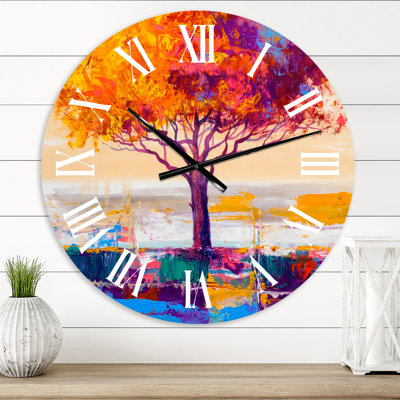 Horloge murale colorée Happy Trees pendant Sunsrise III