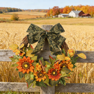 1pc Thanksgiving Wreath Pendant Simulated Sunflower Garland for Home Decor Autumn Festival Decoration Versatile Use for