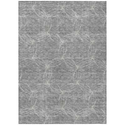 Tapis extérieur lavable à motif géométrique gris et ivoire 10 pi x 14 pi