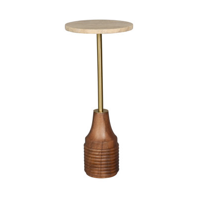 Transitional Handmade Solid Hard Wood & Marble Martini Drink Table