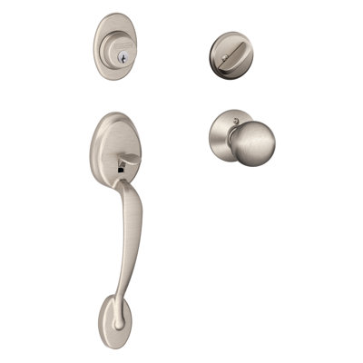 Plymouth Handleset with Single Cylinder Deadbolt and Orbit Door Knob and Rosette