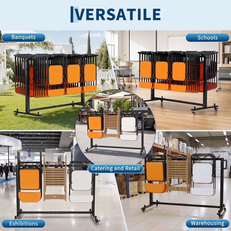 Chaise pliante robuste et chariot de table Capacité de 660 lb avec housse de protection 2 sangles pivotantes verrouillables et poignées doubles pour la salle de banquet de l'école Church