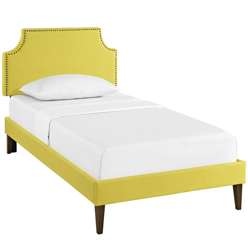 Lit plateforme en tissu Laura avec pieds carrés fuselés, Velours performance gris, Simple