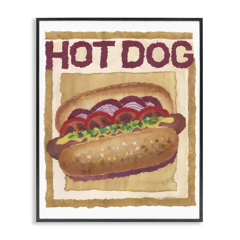 Art traditionnel de hot-dogs par Nancy Overton, Giclée encadrée noir minuit, H 20 po x l 16 po