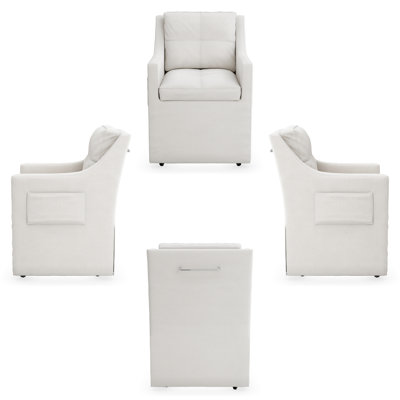 Chaises de salle à manger en lin avec accoudoirs rembourrés en tissu avec roulettes