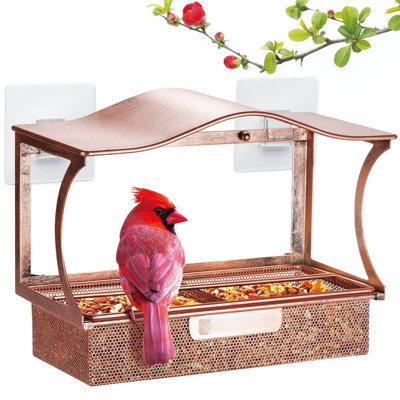 Window Bird Feeder,Metal Window Bird Feeder, Window Bird Feeders With Strong Suction Cups, Super Adhesive Sheet×4,Large Outdoor Bird Feeder, Bird Watc
