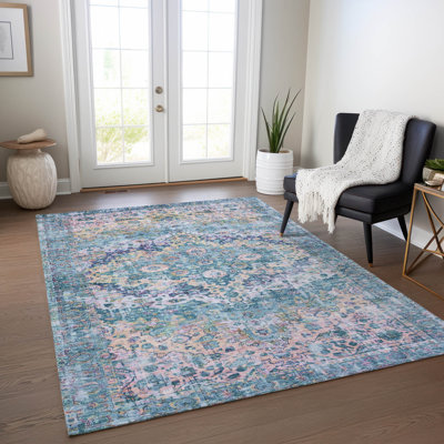 Machine Washable Indoor/Outdoor Xhevrie Denim Rug