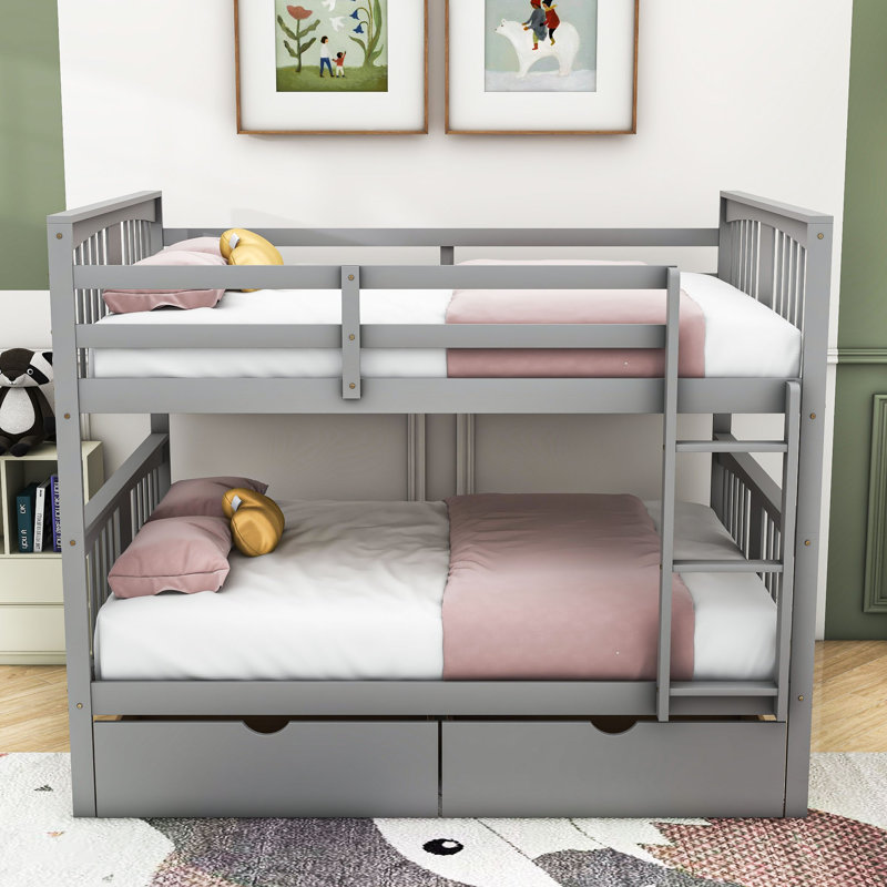 Dejha Kids Full Over Full Bunk Bed with Drawers, Gray