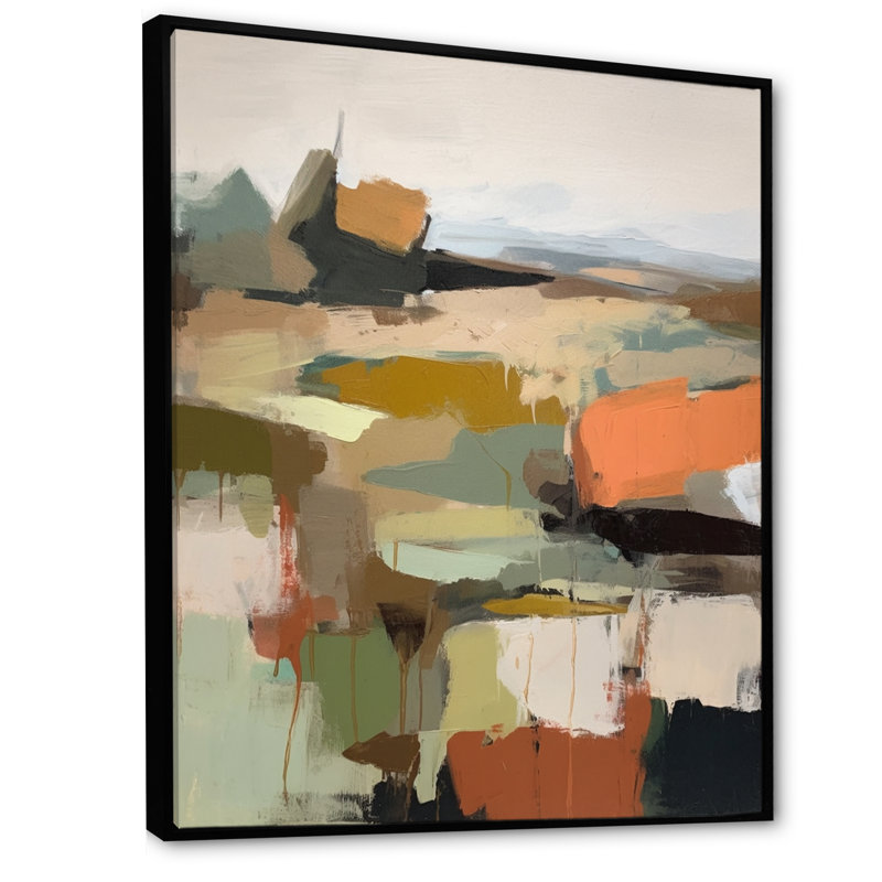 «Green and Beige Transcendant Reality III», reproduction d'art sur toile, H 32 po x l 24 po x P 1 po, Cadre flottant noir